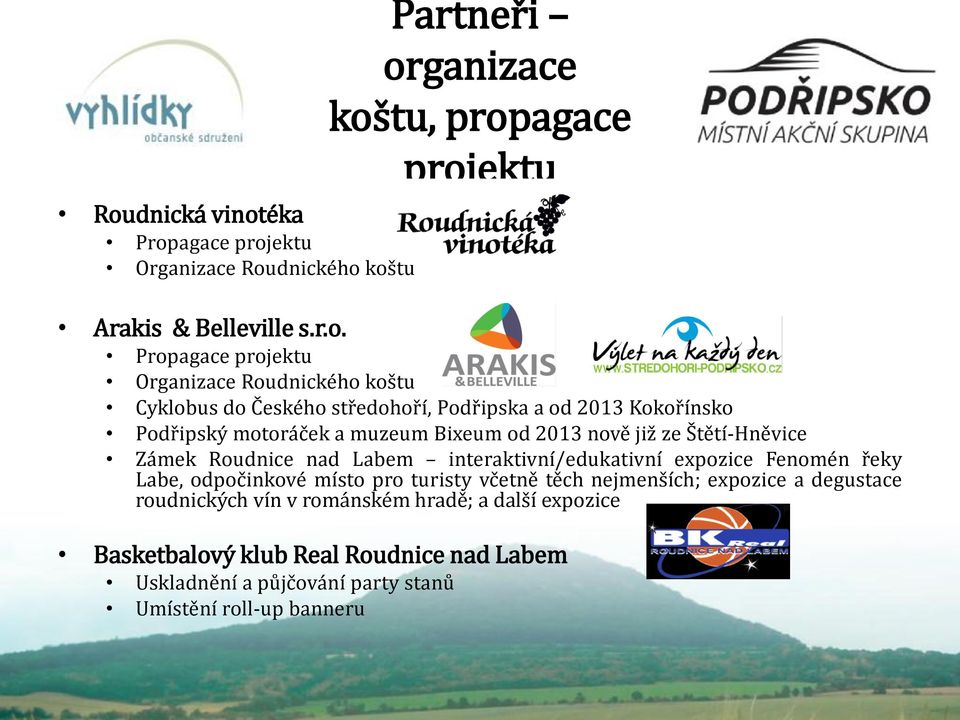 Štětí-Hněvice Zámek Roudnice nad Labem interaktivní/edukativní expozice Fenomén řeky Labe, odpočinkové místo pro turisty včetně těch nejmenších; expozice a