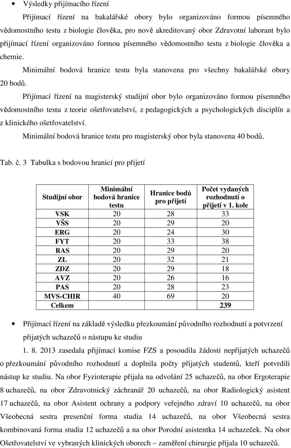 Přijímací řízení na magisterský studijní obor bylo organizováno formou písemného vědomostního testu z teorie ošetřovatelství, z pedagogických a psychologických disciplín a z klinického