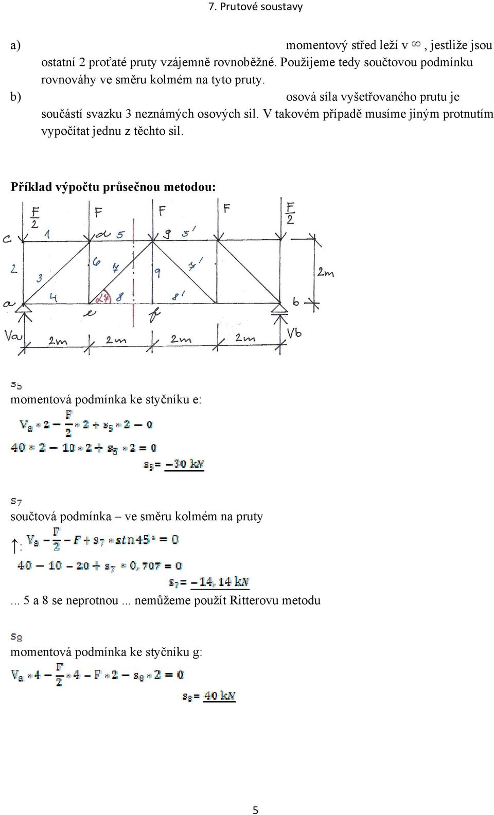 b) osová síla vyšetřovaného prutu je součástí svazku 3 neznámých osových sil.