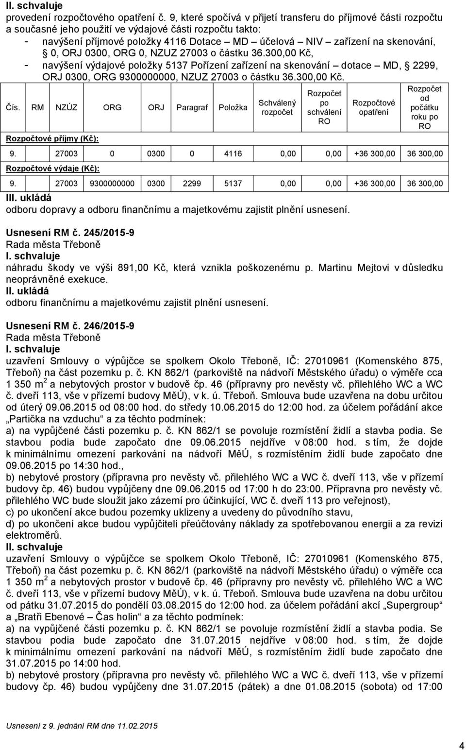 0, ORJ 0300, ORG 0, NZUZ 27003 o částku 36.300,00 Kč, - navýšení výdajové položky 5137 Pořízení zařízení na skenování dotace MD, 2299, ORJ 0300, ORG 9300000000, NZUZ 27003 o částku 36.300,00 Kč. Čís.