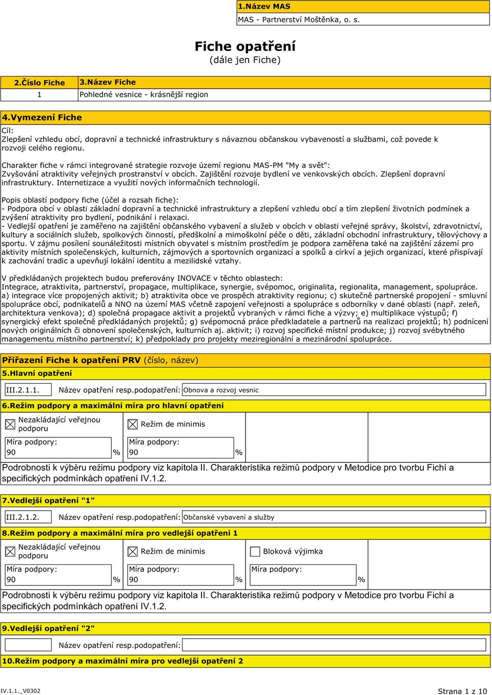 celého regionu. Charakter fiche v rámci integrované strategie rozvoje území regionu MAS-PM "My a svět": Zvyšování atraktivity veřejných prostranství v obcích.