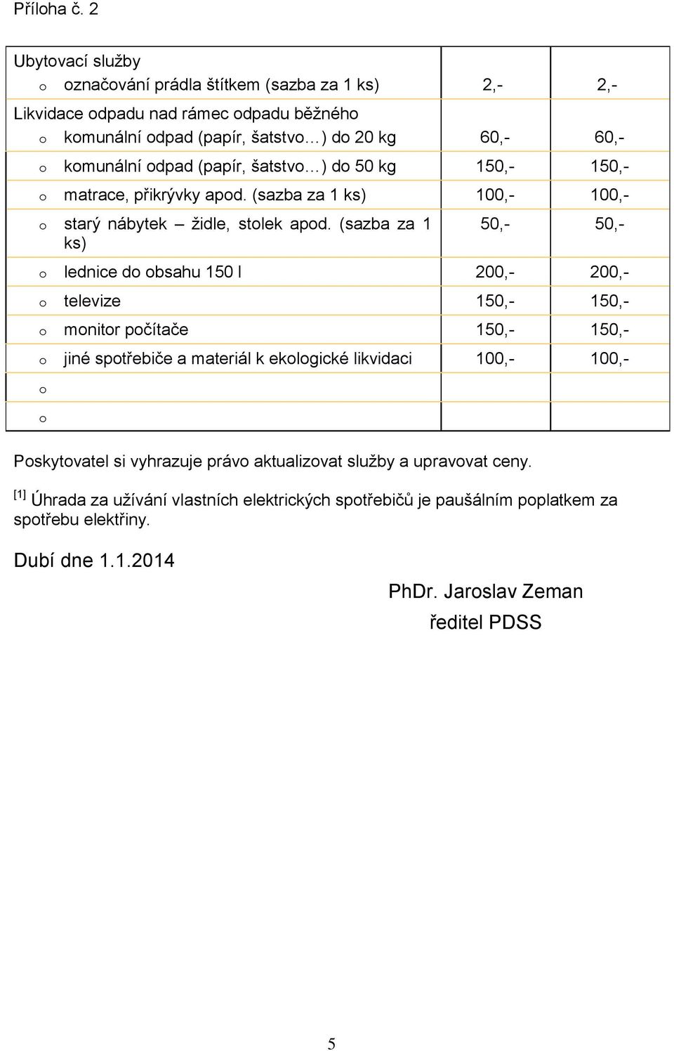 (papír, šatstv ) d 50 kg 150, 150, matrace, přikrývky apd. (sazba za 1 ks) 100, 100, starý nábytek židle, stlek apd.