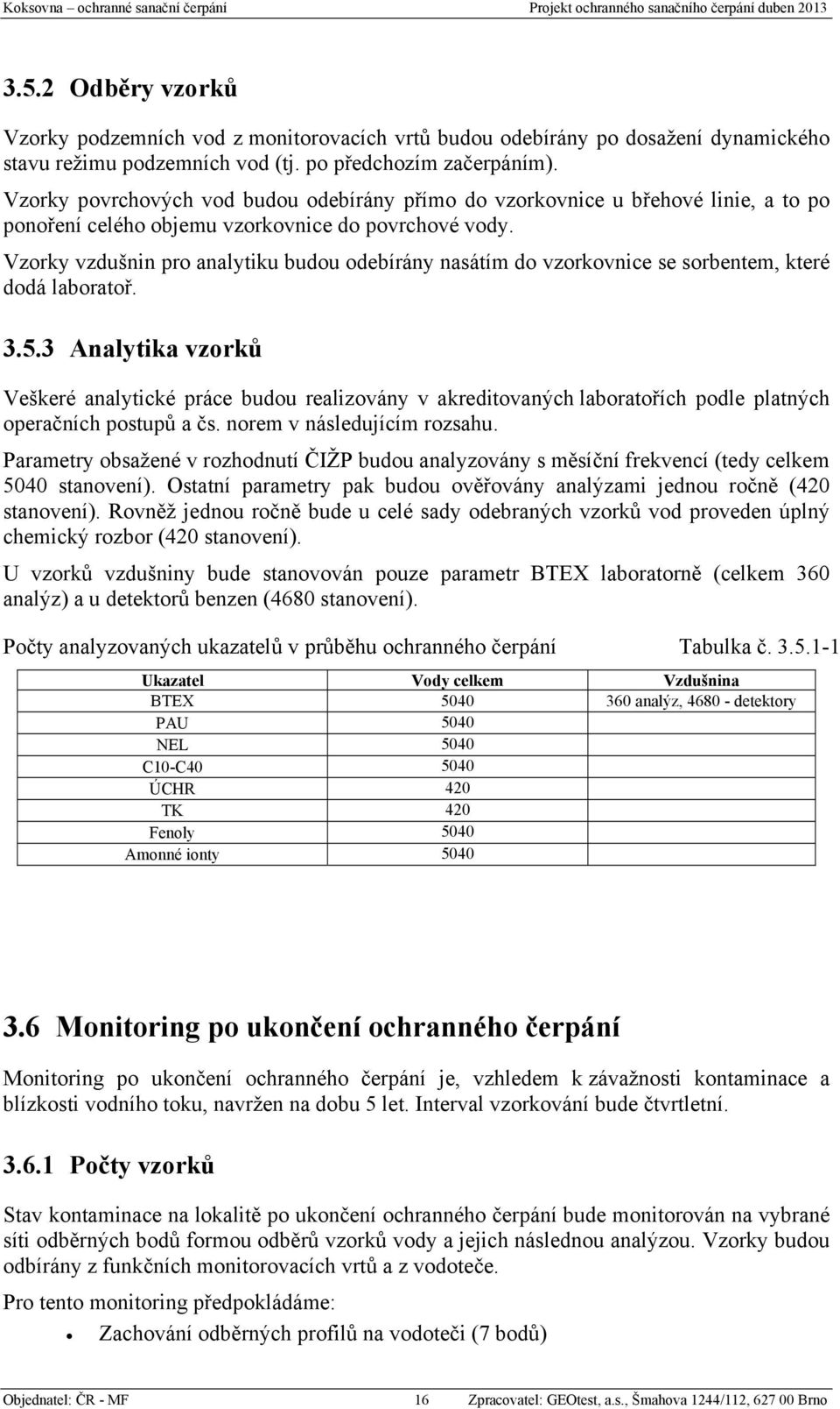 Vzorky vzdušnin pro analytiku budou odebírány nasátím do vzorkovnice se sorbentem, které dodá laboratoř. 3.5.
