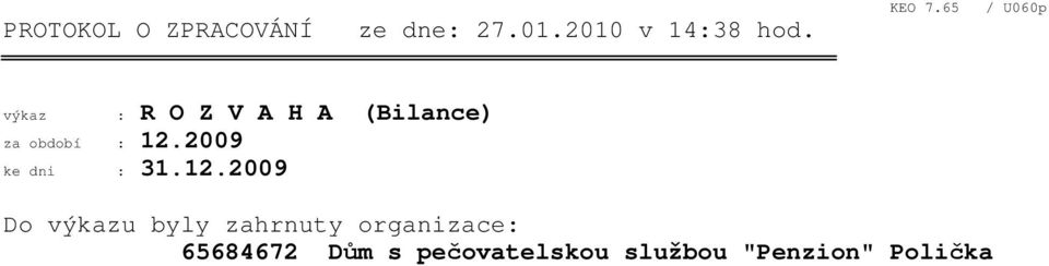65 / U060p výkaz : R O Z V A H A (Bilance) za období : 12.