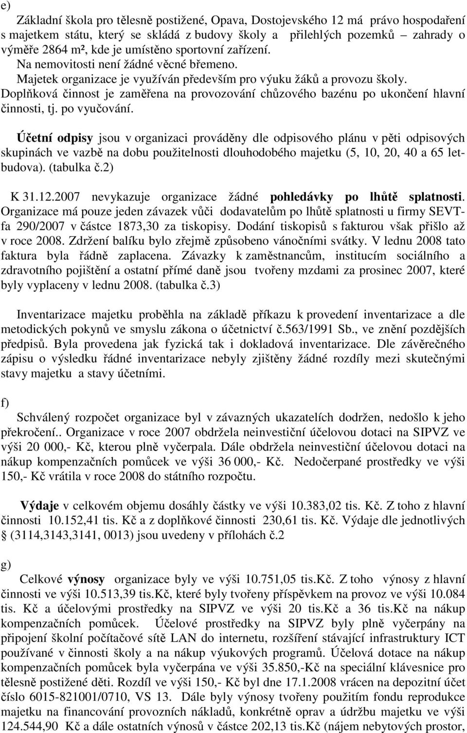 Doplňková činnost je zaměřena na provozování chůzového bazénu po ukončení hlavní činnosti, tj. po vyučování.