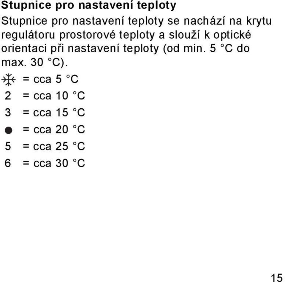 orientaci při nastavení teploty (od min. 5 C do max. 30 C).