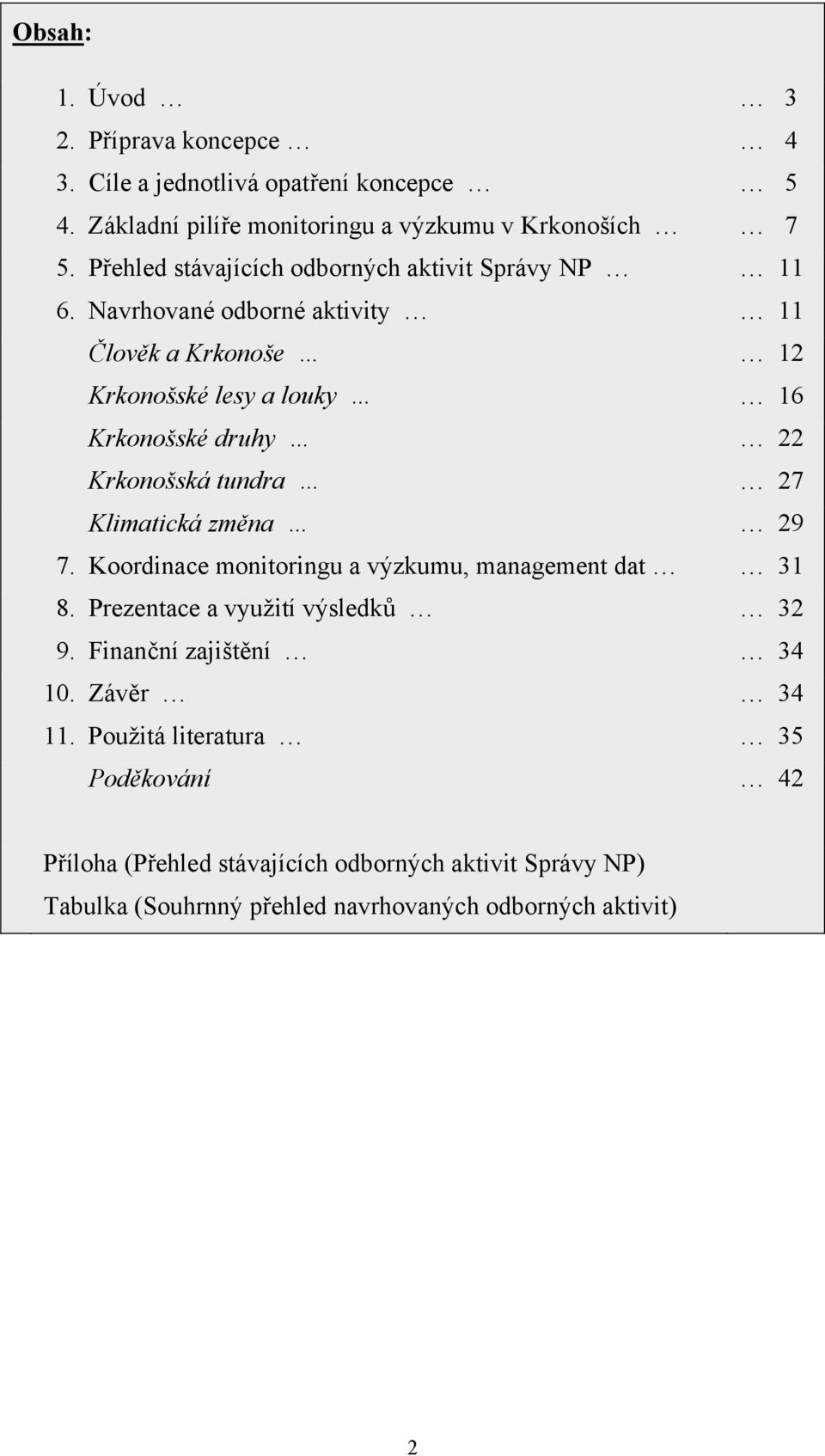 Navrhované odborné aktivity 11 Člověk a Krkonoše 12 Krkonošské lesy a louky 16 Krkonošské druhy 22 Krkonošská tundra 27 Klimatická změna 29 7.