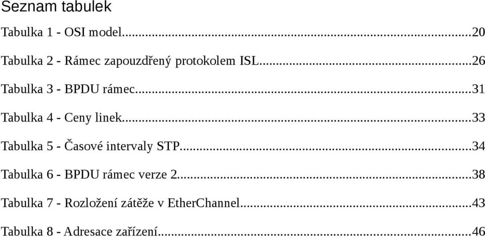 ..31 Tabulka 4 - Ceny linek...33 Tabulka 5 - Časové intervaly STP.