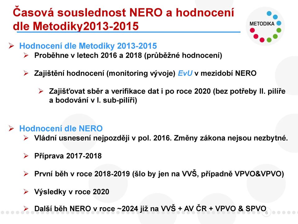 pilíře a bodování v I. sub-pilíři) Hodnocení dle NERO Vládní usnesení nejpozději v pol. 2016. Změny zákona nejsou nezbytné.