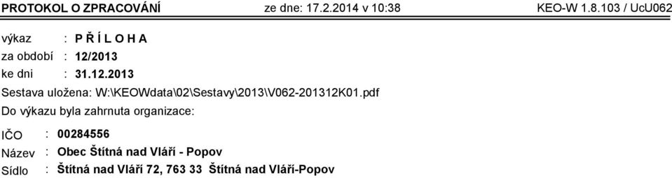 2013 31.12.2013 Sestava uložena: W:\KEOWdata\02\Sestavy\2013\V062-201312K01.