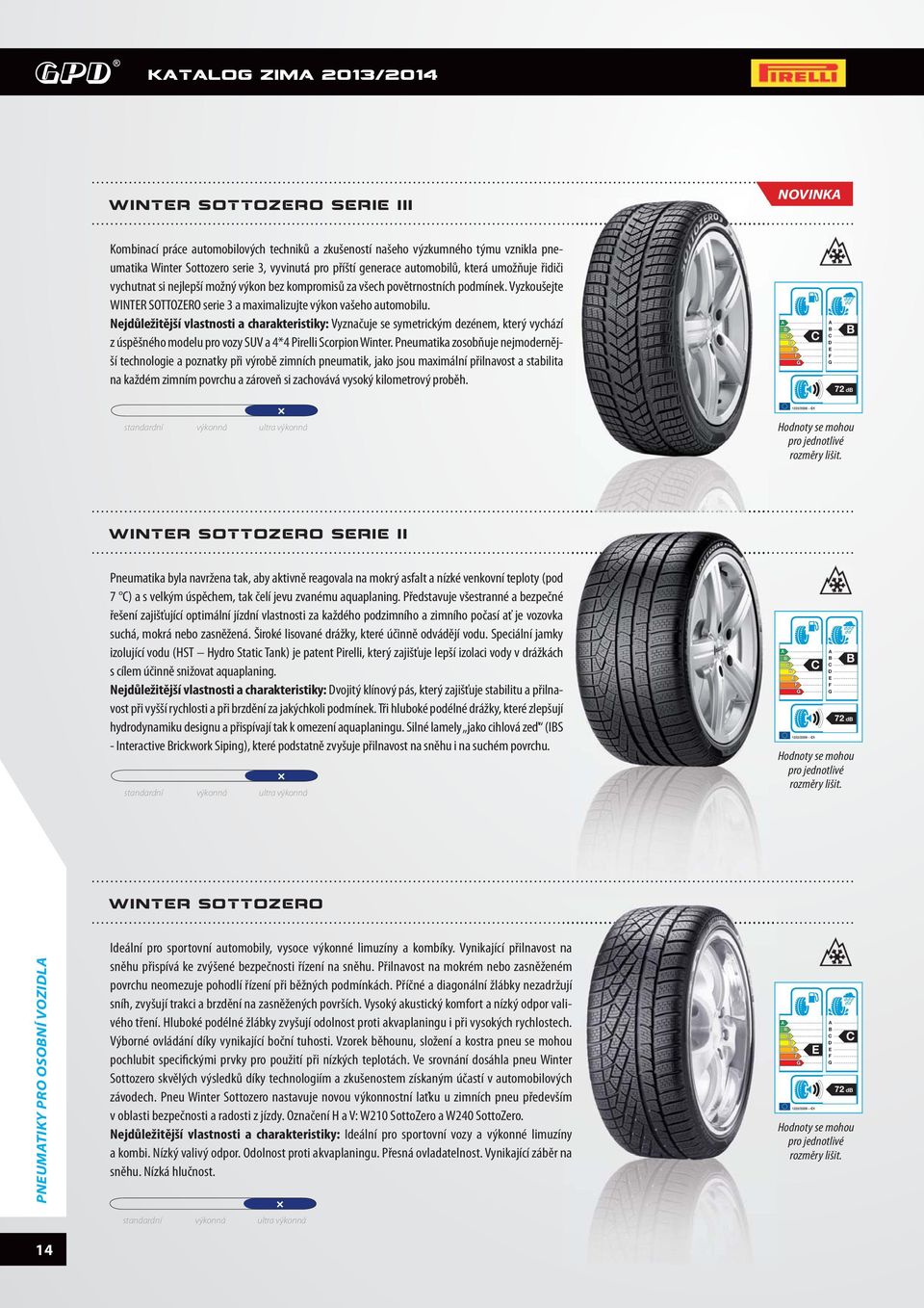 Nejdůležitější vlastnosti a charakteristiky: Vyznačuje se symetrickým dezénem, který vychází z úspěšného modelu pro vozy SUV a 4*4 Pirelli Scorpion Winter.