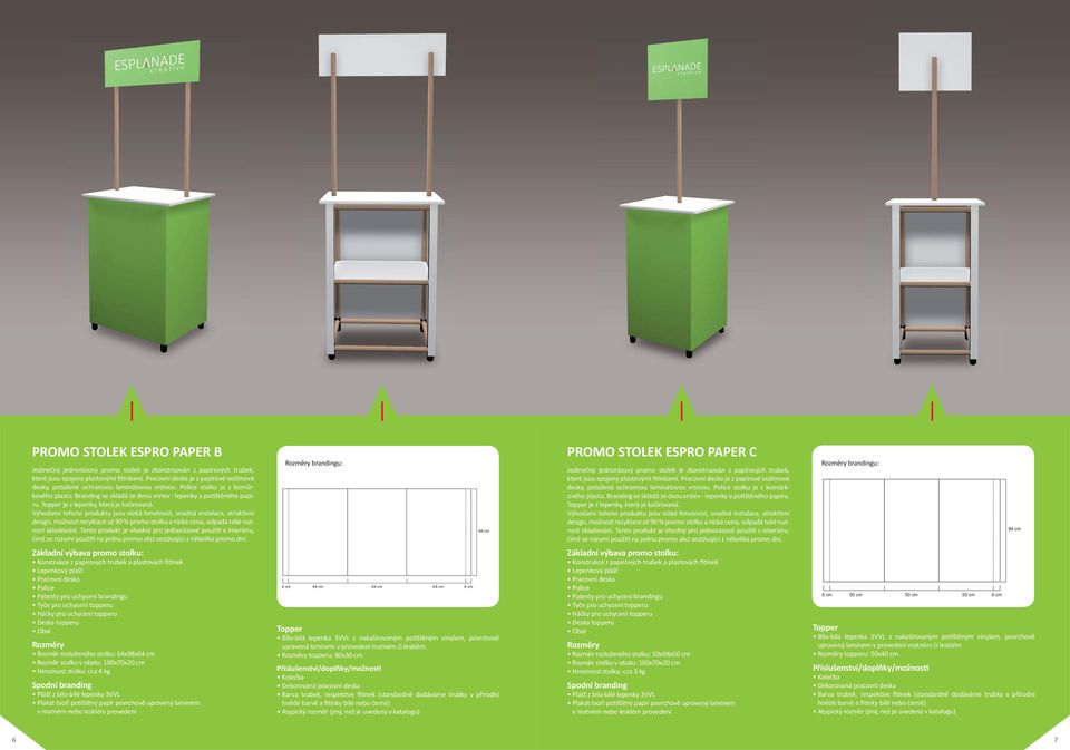je z lepenky, která je kašírovaná. design, možnost recyklace až 90 % promo stolku a nízká cena, odpadá také nutnost skladování.