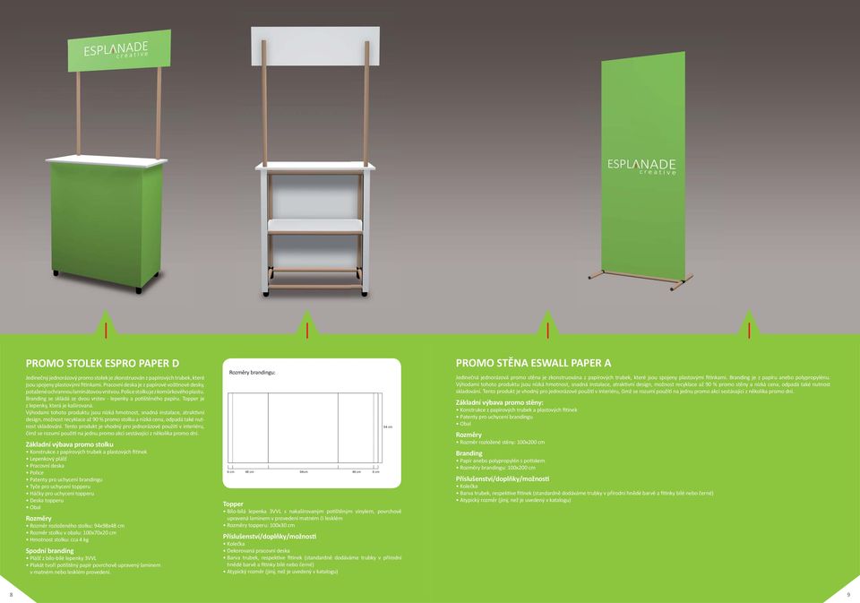 je z lepenky, která je kašírovaná. design, možnost recyklace až 90 % promo stolku a nízká cena, odpadá také nutnost skladování.