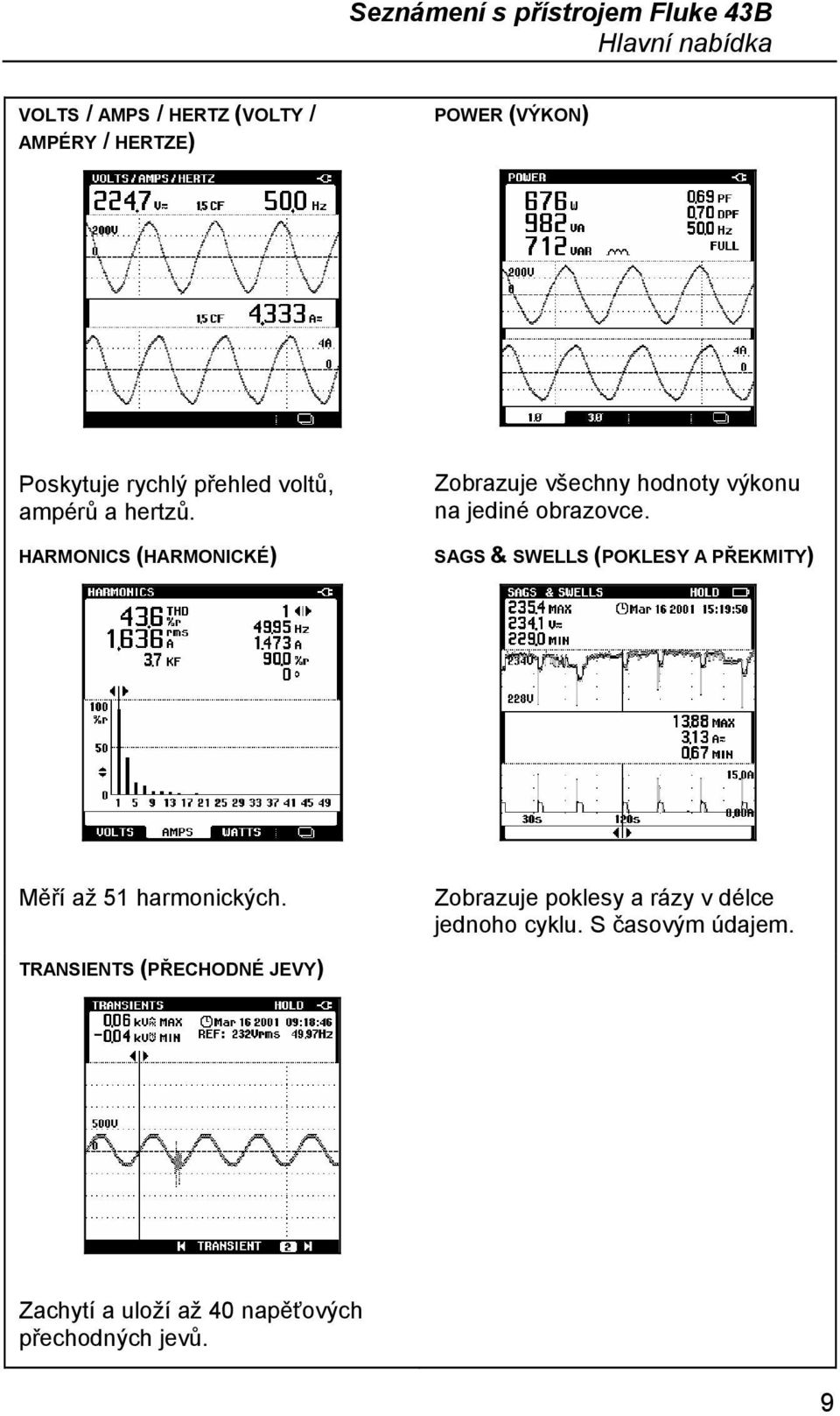 HARMONICS (HARMONICKÉ) Zobrazuje všechny hodnoty výkonu na jediné obrazovce.
