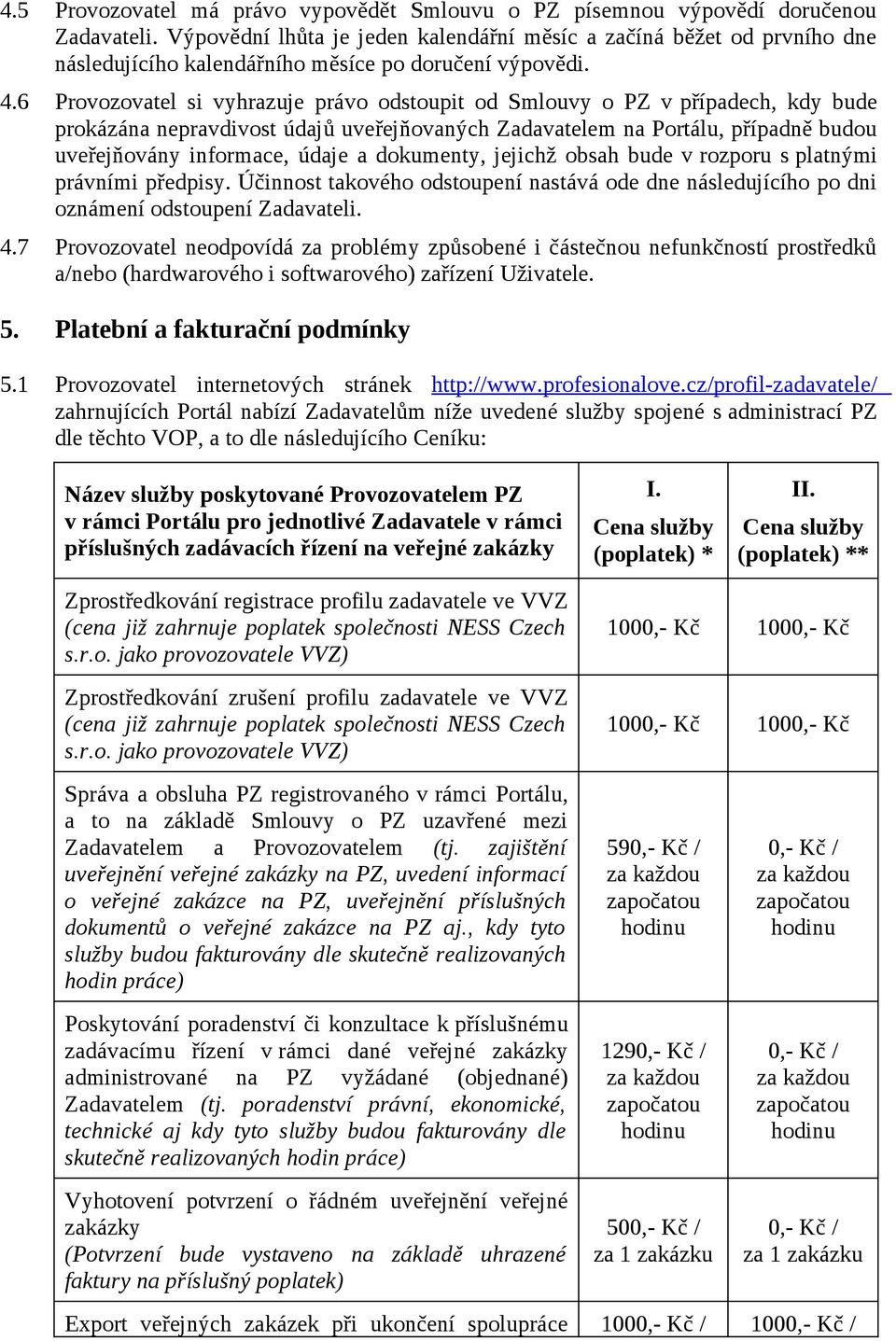 6 Provozovatel si vyhrazuje právo odstoupit od Smlouvy o PZ v případech, kdy bude prokázána nepravdivost údajů uveřejňovaných Zadavatelem na Portálu, případně budou uveřejňovány informace, údaje a