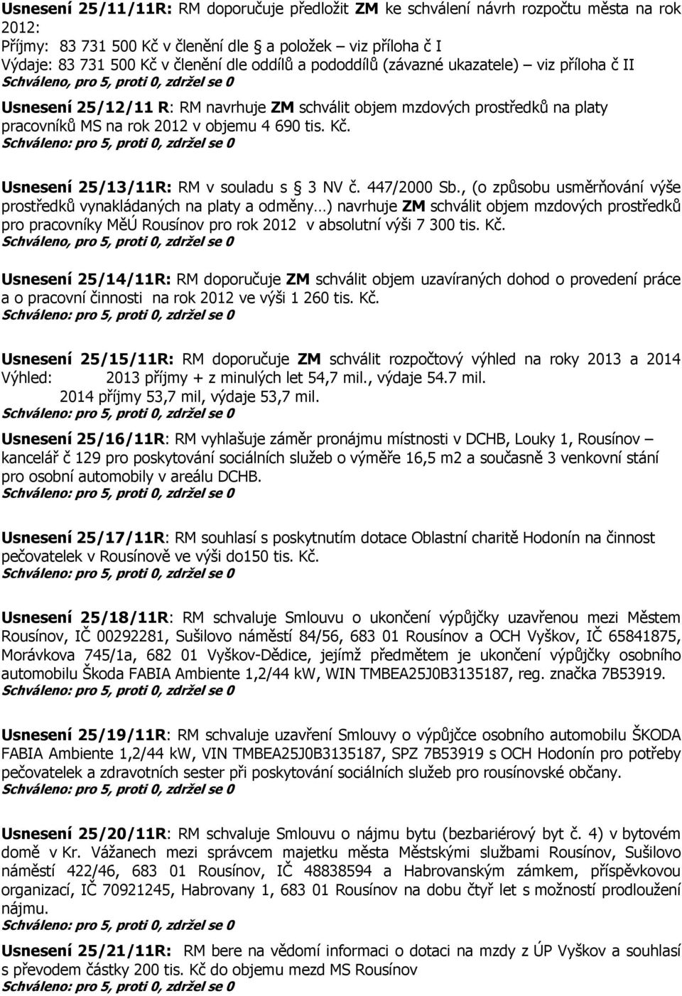 Usnesení 25/13/11R: RM v souladu s 3 NV č. 447/2000 Sb.