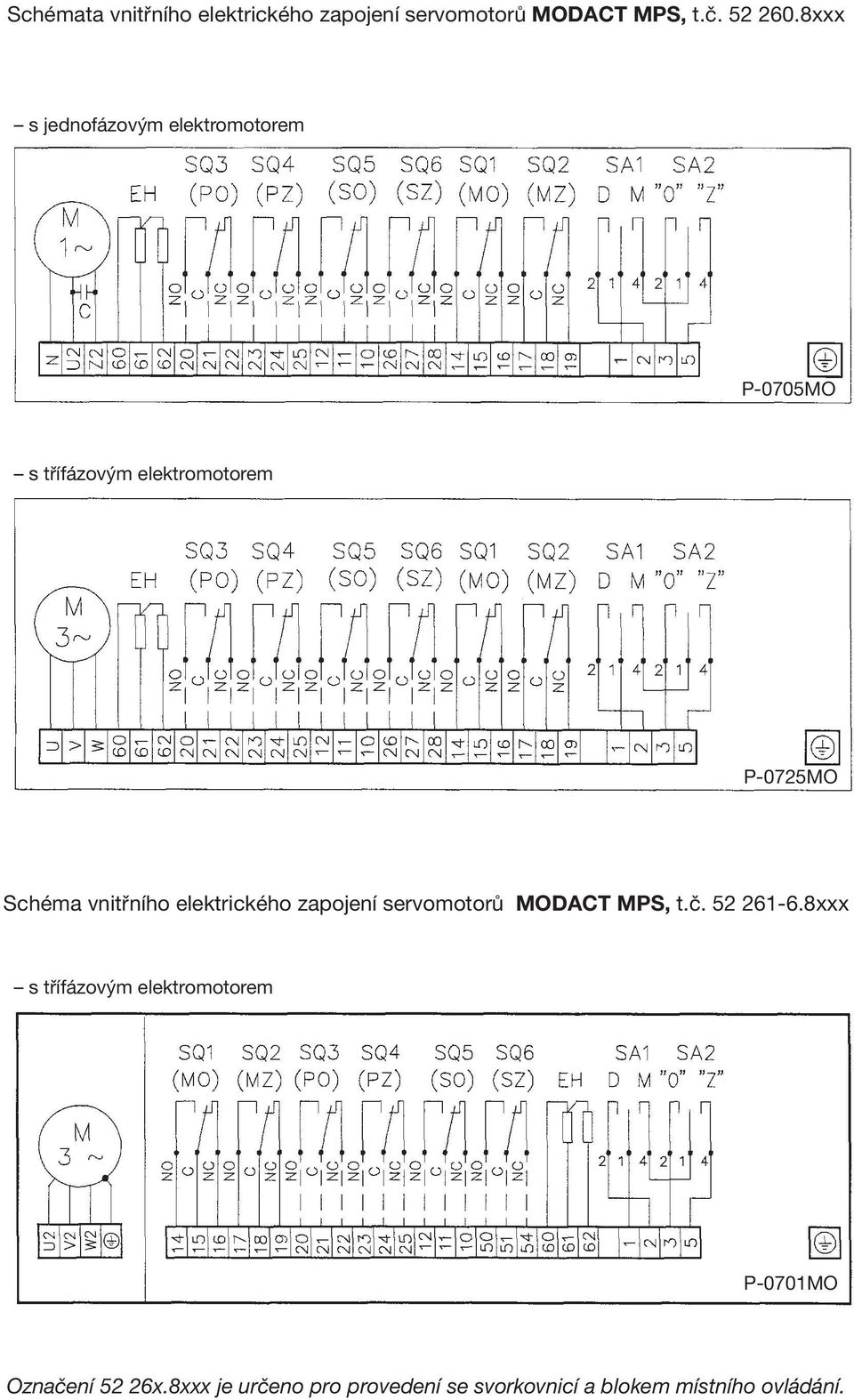 vnitřního elektrického zapojení servomotorů MODCT MPS, t.č. 52 261-6.