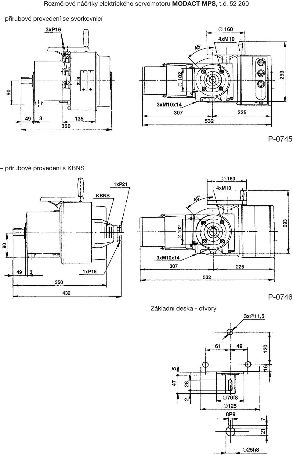 52 260 přírubové provedení se svorkovnicí 3xP16 45 160 4xM10 90 102 293 3xM10x14 49 3