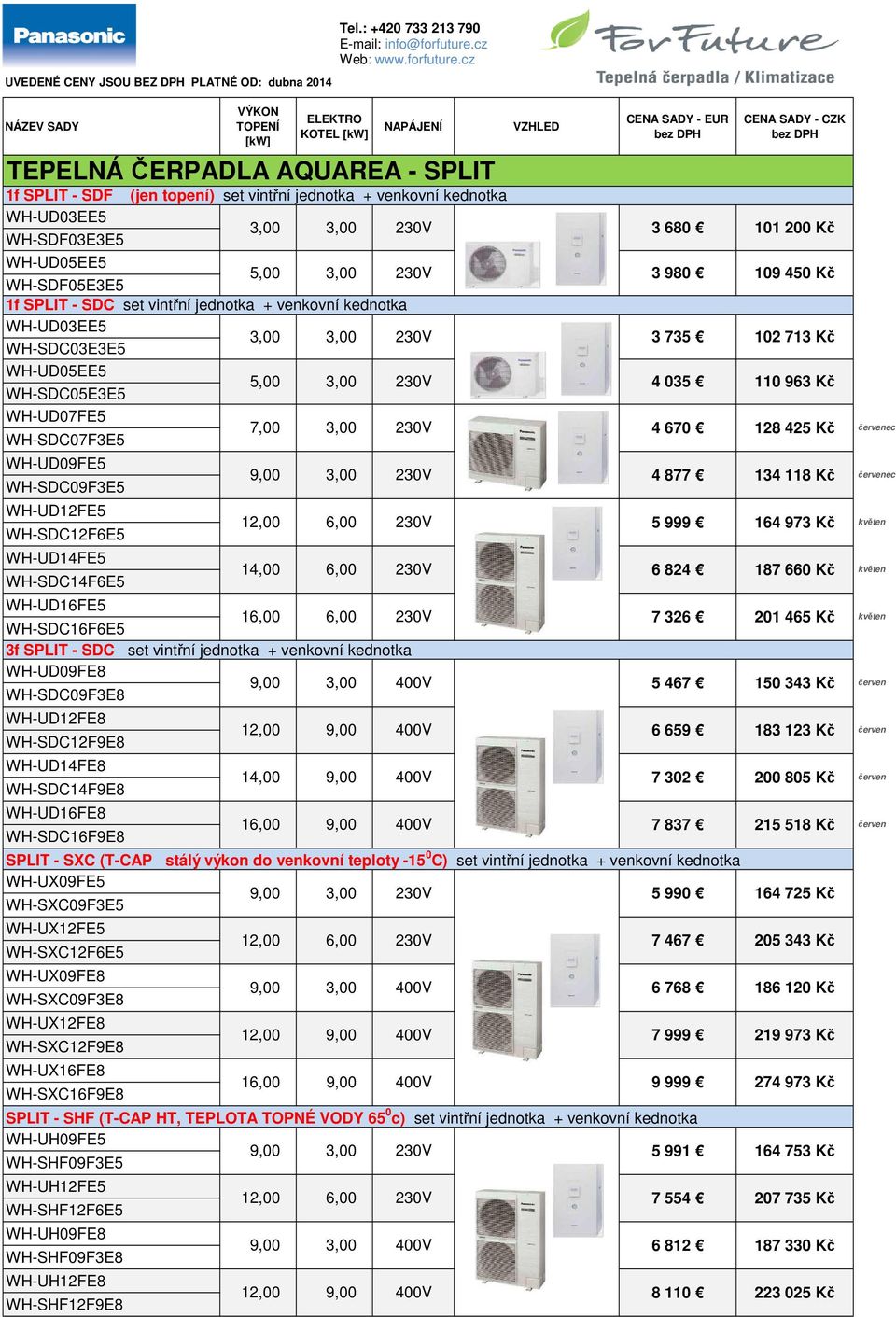 WH-SDC12F6E5 WH-UD14FE5 WH-SDC14F6E5 WH-UD16FE5 16,00 6,00 7 326 201 465 Kč WH-SDC16F6E5 3f SPLIT - SDC set vintřní jednotka + venkovní kednotka WH-UD09FE8 5 467 150 343 Kč WH-SDC09F3E8 WH-UD12FE8