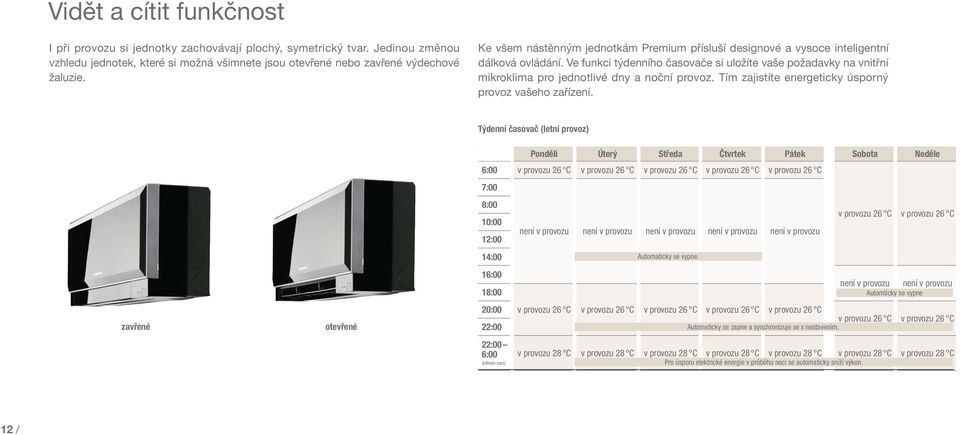 Ve funkci týdenního časovače si uložíte vaše požadavky na vnitřní mikroklima pro jednotlivé dny a noční provoz. Tím zajistíte energeticky úsporný provoz vašeho zařízení.