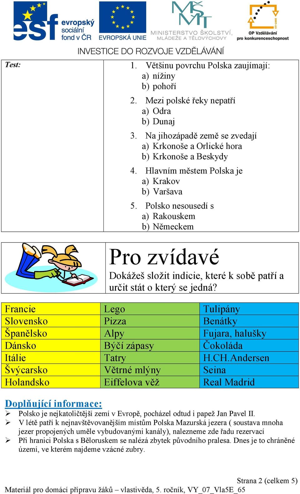 Francie Lego Tulipány Slovensko Pizza Benátky Španělsko Alpy Fujara, halušky Dánsko Býčí zápasy Čokoláda Itálie Tatry H.CH.