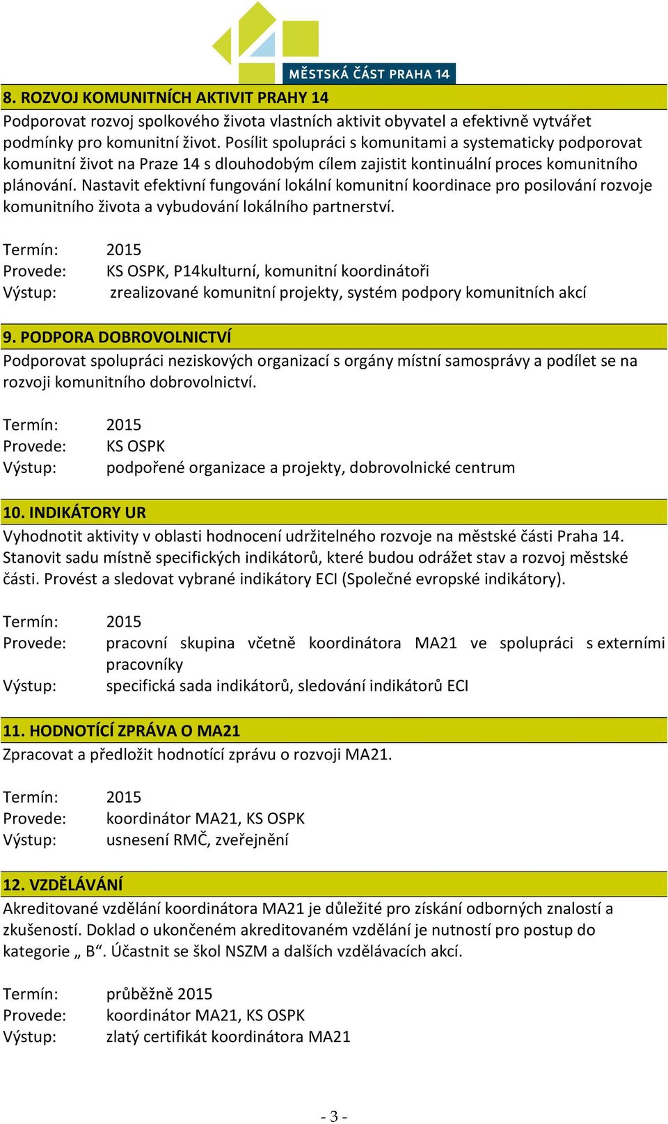 Nastavit efektivní fungování lokální komunitní koordinace pro posilování rozvoje komunitního života a vybudování lokálního partnerství.