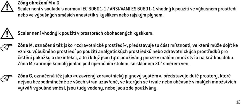 Zóna M, označená též jako»zdravotnické prostředí«, představuje tu část místnosti, ve které může dojít ke vzniku výbušného prostředí po použití analgetických prostředků nebo zdravotnických prostředků