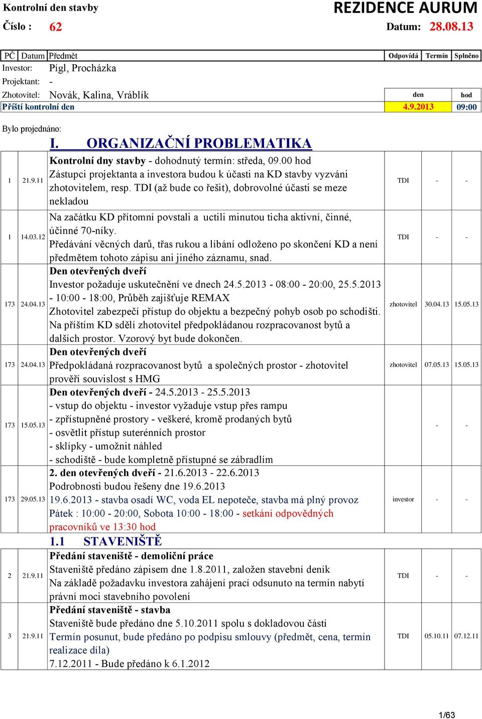 00 hod Zástupci projektanta a investora budou k účasti na KD stavby vyzváni zhotovitelem, resp.