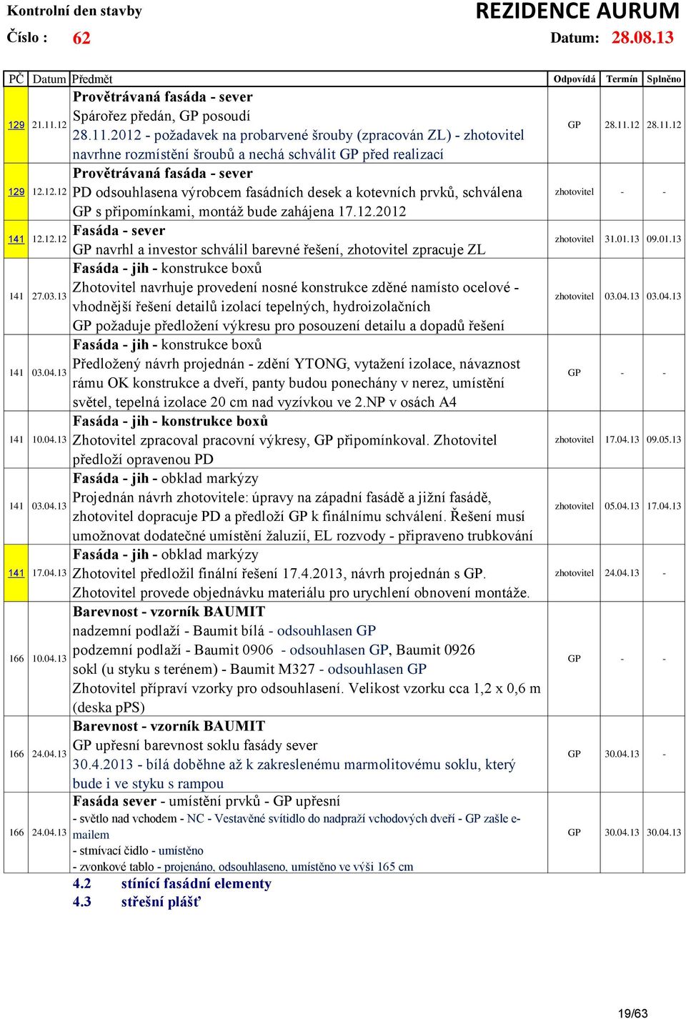 a kotevních prvků, schválena GP s připomínkami, montáž bude zahájena 17.12.