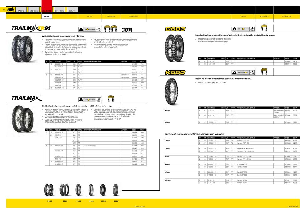 radiálním provedení) / Specifický design bloků k dosažení nejlepšího výkonu v terénu i na silnici / Pryžová směs AOF (bez aromatických olejů) pomáhá chránit životní prostředí / Rozsáhle testovány na