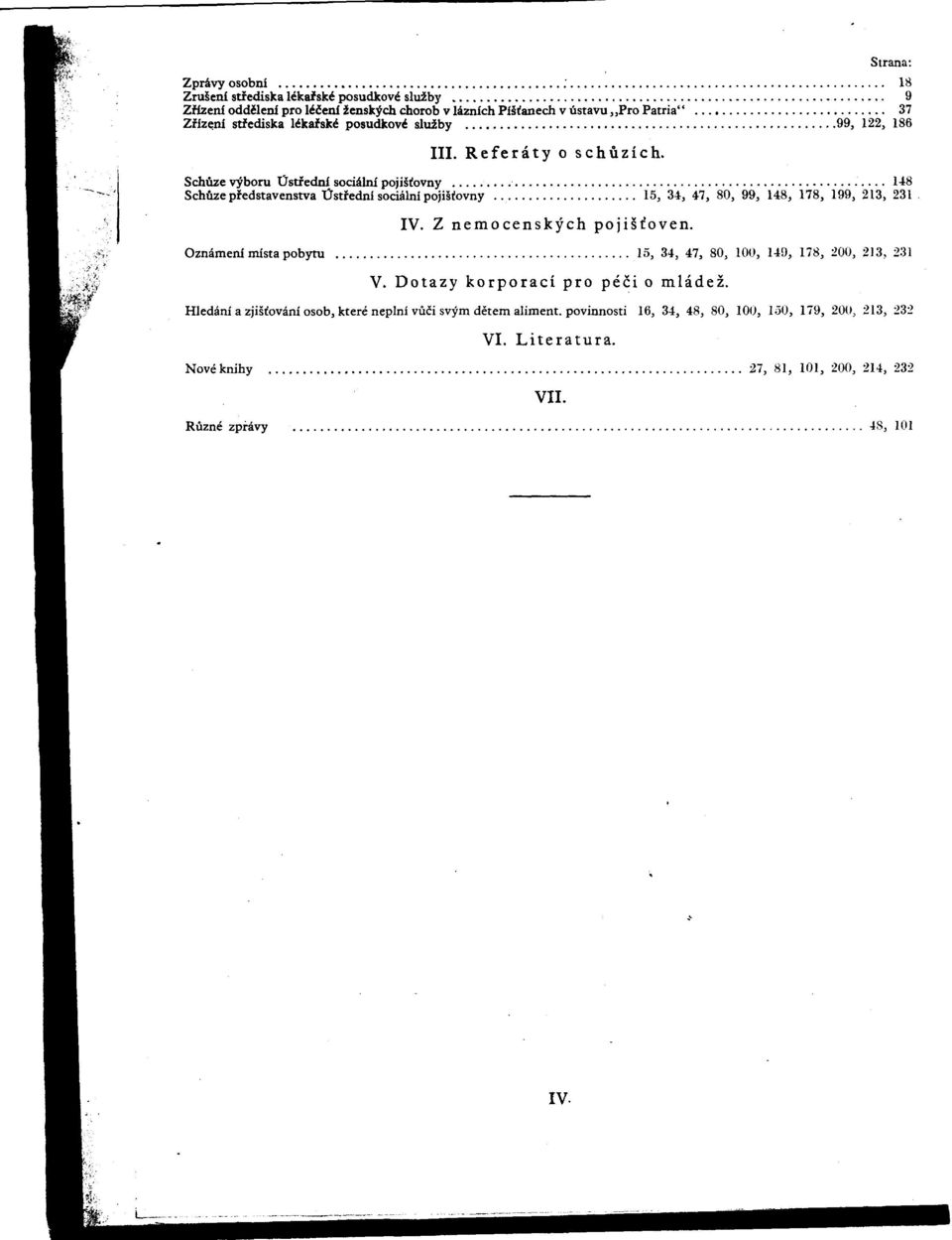 Schióze vyboru Üstfední sociální pojisfovny 148 Schüze pfedstavenstva Üstfední sociální pojisíovny 15, 34, 47, 80, 99, 148, 178, 199, 213, 231 IV. Z nemocenskych poji t'oven.