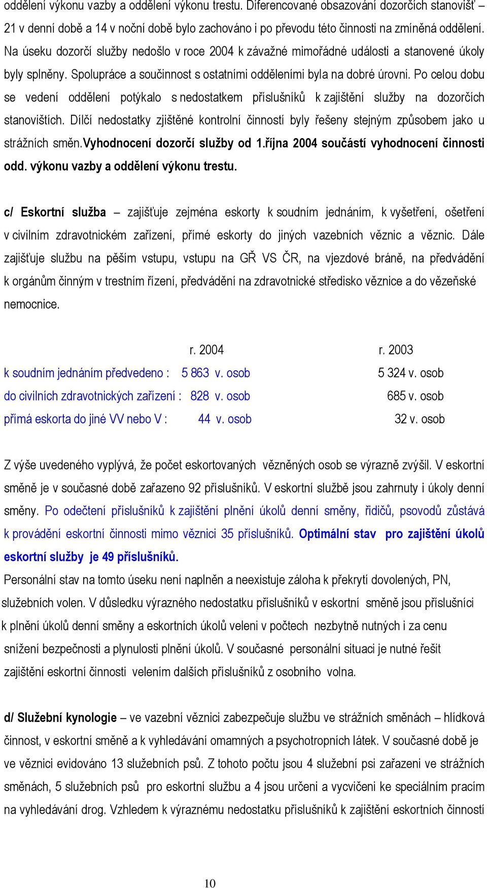 Po celou dobu se vedení oddělení potýkalo s nedostatkem příslušníků k zajištění služby na dozorčích stanovištích.