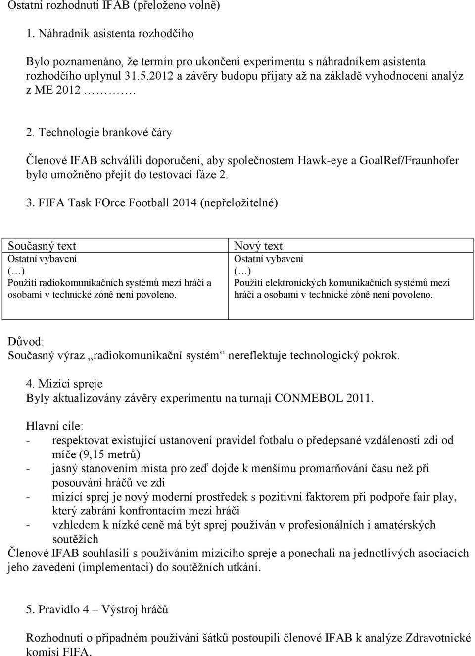 12. 2. Technologie brankové čáry Členové IFAB schválili doporučení, aby společnostem Hawk-eye a GoalRef/Fraunhofer bylo umožněno přejít do testovací fáze 2. 3.