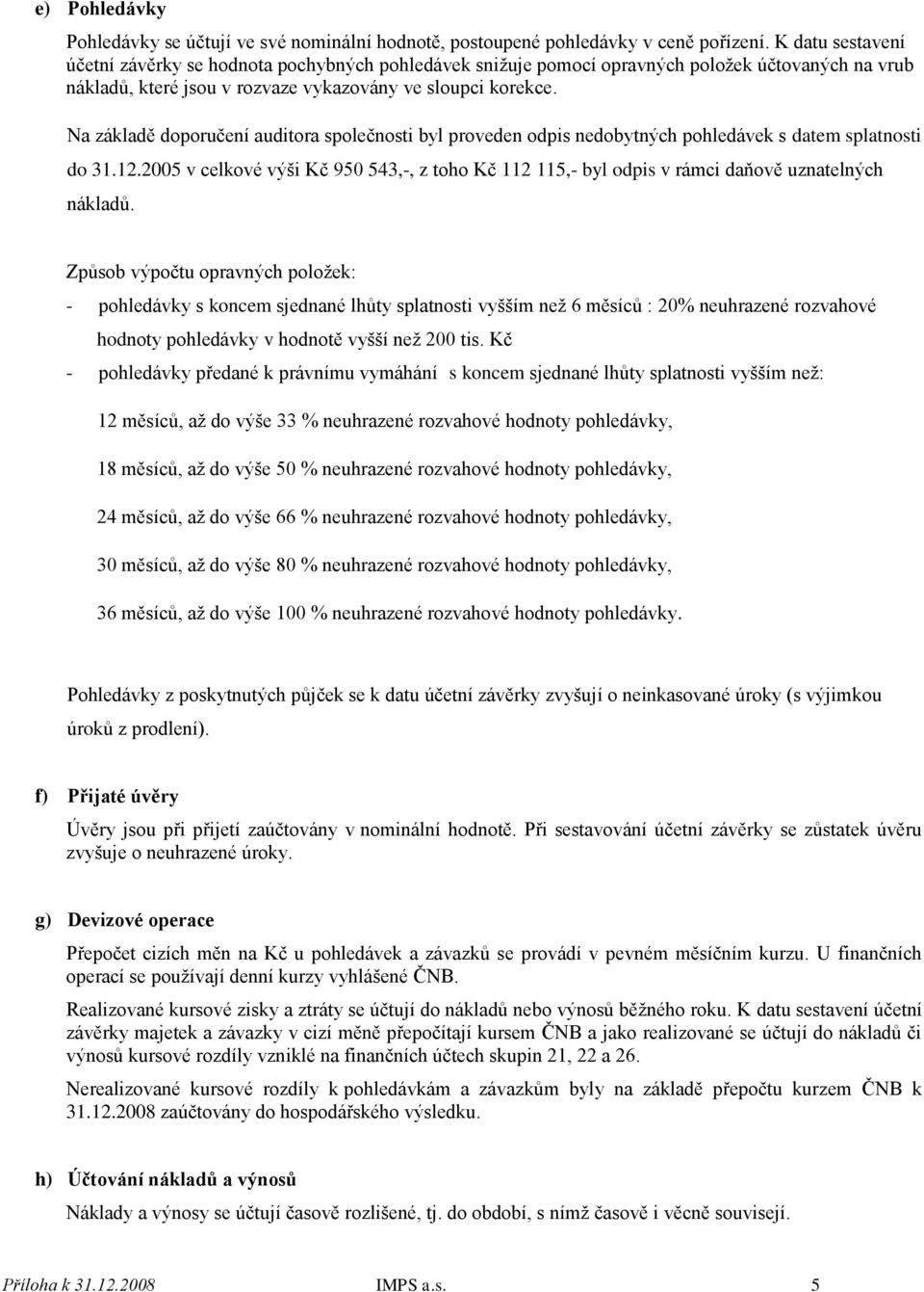 Na základě doporučení auditora společnosti byl proveden odpis nedobytných pohledávek s datem splatnosti do 31.12.