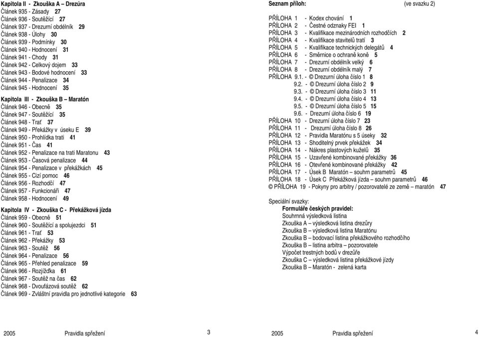 Soutěžící 35 Článek 948 - Trať 37 Článek 949 - Překážky v úseku E 39 Článek 950 - Prohlídka trati 41 Článek 951 - Čas 41 Článek 952 - Penalizace na trati Maratonu 43 Článek 953 - Časová penalizace 44