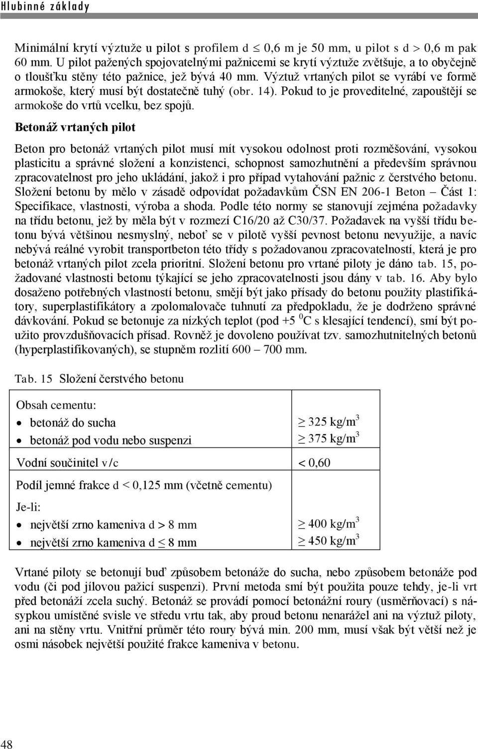 Výztuž vrtaných pilot se vyrábí ve formě armokoše, který musí být dostatečně tuhý (obr. 14). Pokud to je proveditelné, zapouštějí se armokoše do vrtů vcelku, bez spojů.