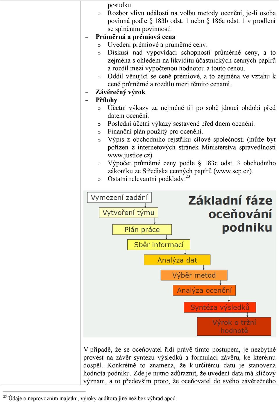 Oddíl věnující se ceně prémivé, a t zejména ve vztahu k ceně průměrné a rzdílu mezi těmit cenami. Závěrečný výrk Přílhy Účetní výkazy za nejméně tři p sbě jducí bdbí před datem cenění.