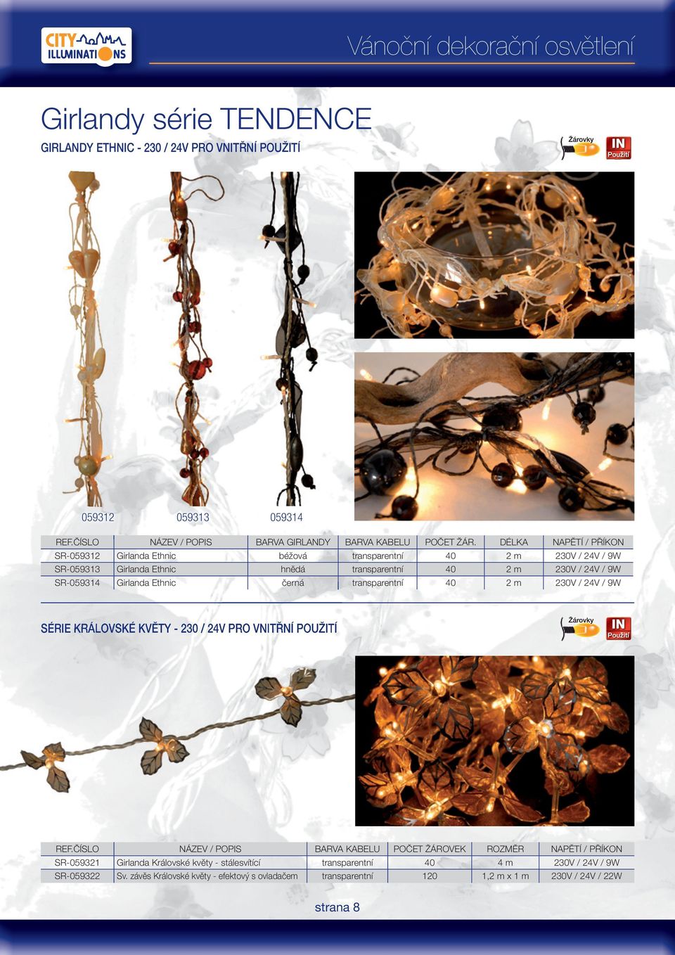 Girlanda Ethnic černá transparentní 40 2 m 230V / 24V / 9W SÉRIE KRÁLOVSKÉ KVĚTY - 230 / 24V PRO VNITŘNÍ POUŽITÍ REF.