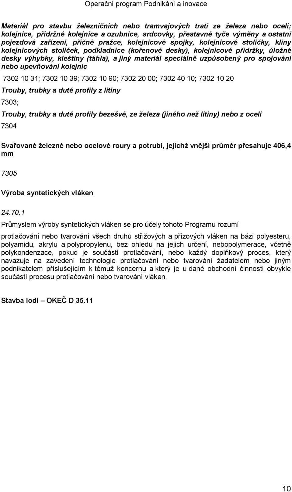 uzpůsobený pro spojování nebo upevňování kolejnic 7302 10 31; 7302 10 39; 7302 10 90; 7302 20 00; 7302 40 10; 7302 10 20 Trouby, trubky a duté profily z litiny 7303; Trouby, trubky a duté profily