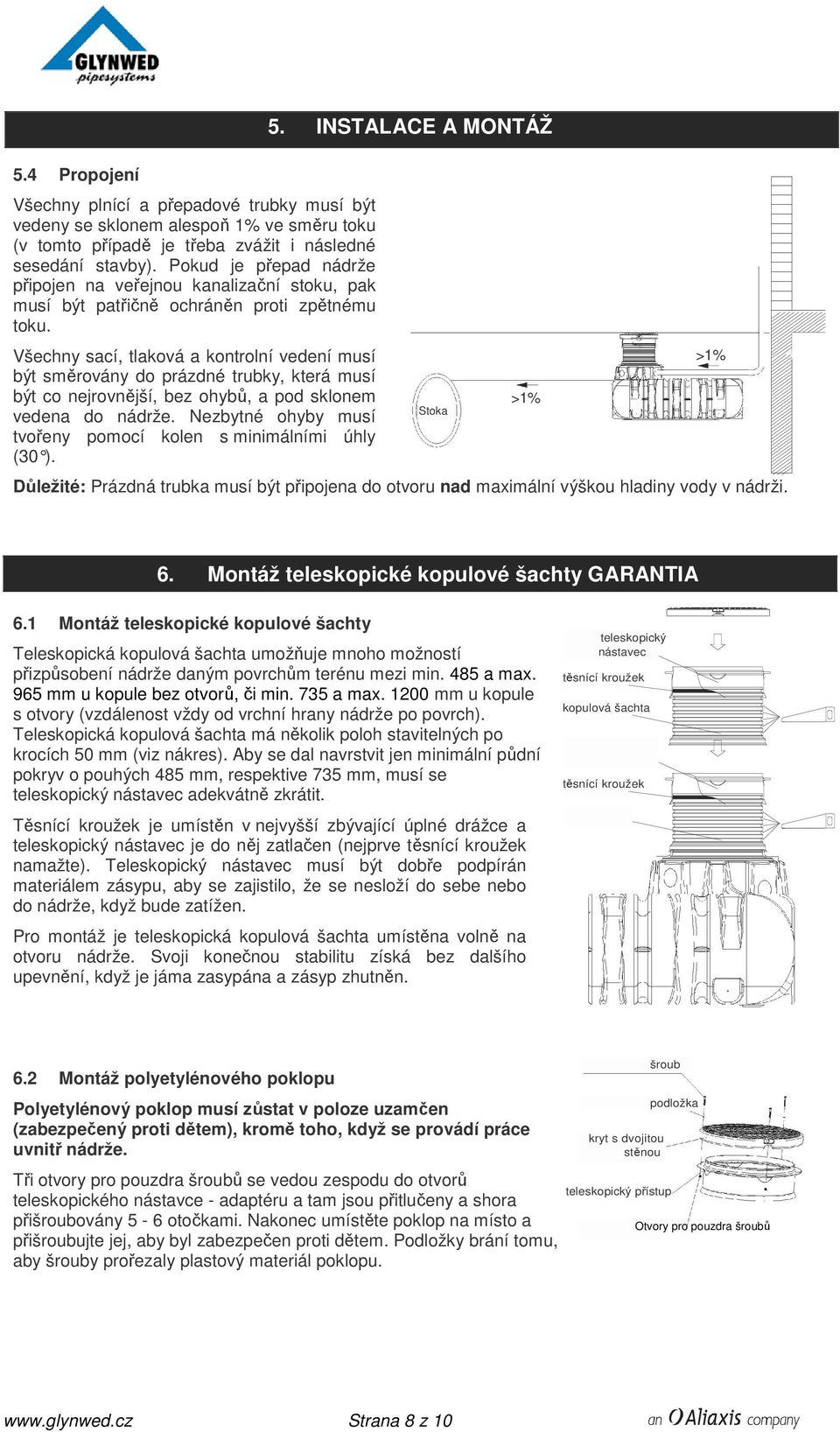 Návod k montáži a údržbě podzemní nádrže na dešťovou vodu GARANTIA Li-Lo  (odolná pojezdu vozidel, vhodná k uložení do spodní vody) - PDF Stažení  zdarma