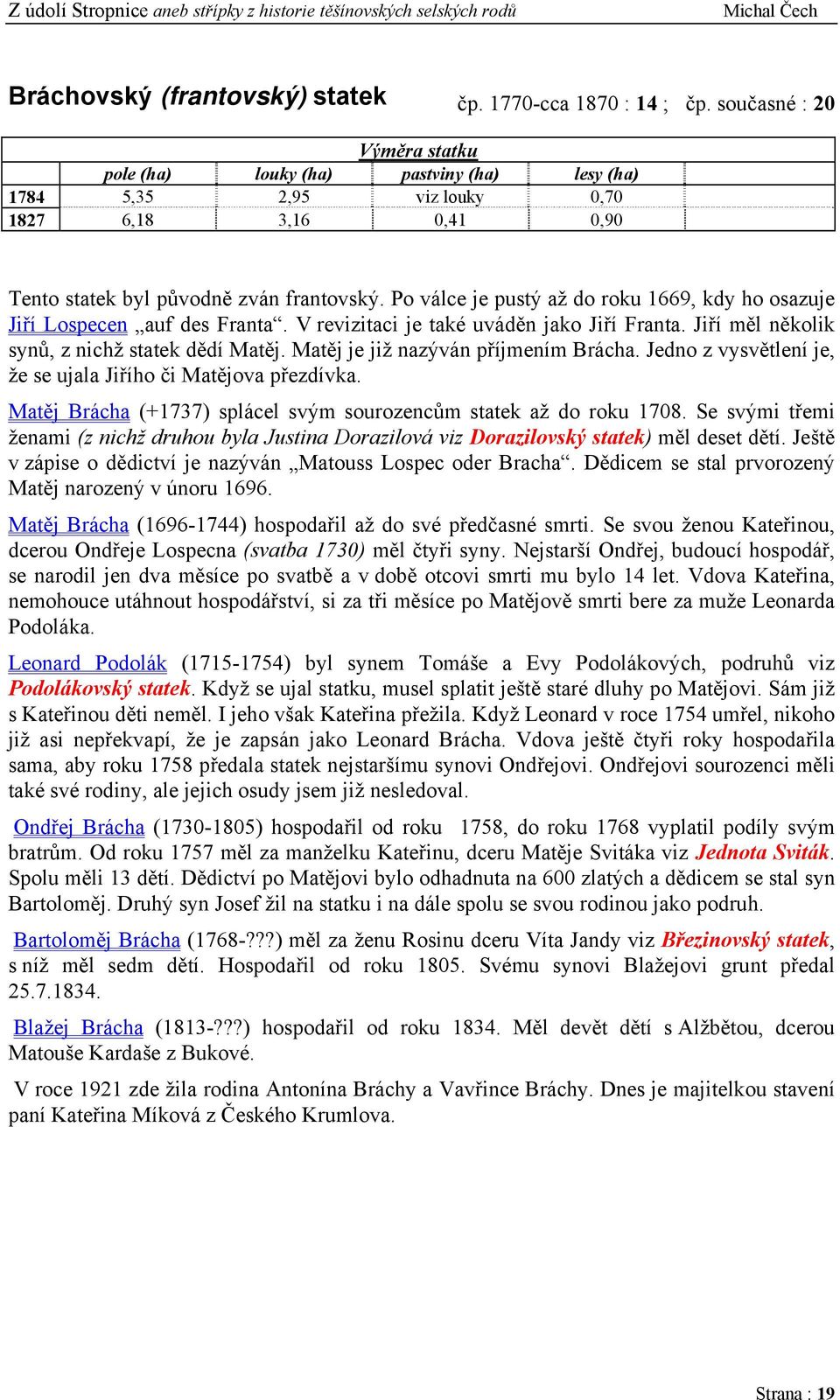 Po válce je pustý až do roku 1669, kdy ho osazuje Jiří Lospecen auf des Franta. V revizitaci je také uváděn jako Jiří Franta. Jiří měl několik synů, z nichž statek dědí Matěj.