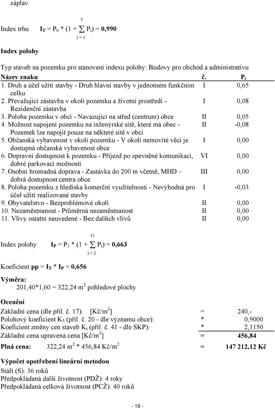 Poloha pozemku v obci - Navazující na střed (centrum) obce II 0,05 4. Možnost napojení pozemku na inženýrské sítě, které má obec - II -0,08 Pozemek lze napojit pouze na některé sítě v obci 5.