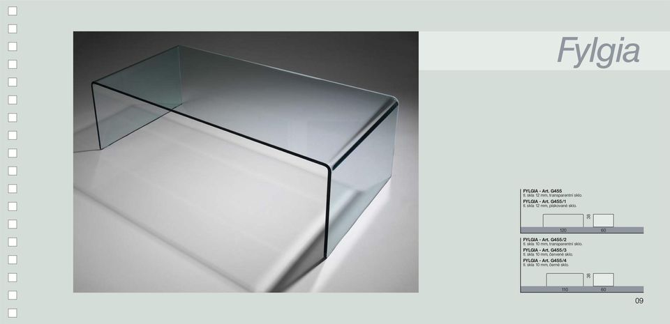 120 60 FYLGIA - Art. G455/2 tl. skla 10 mm, transparentní sklo.