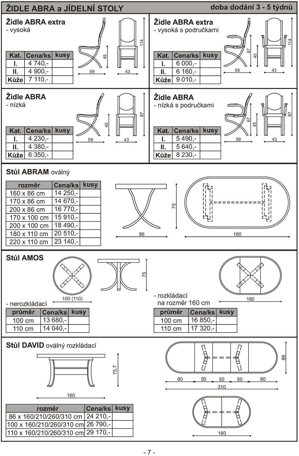 250,- 14 0,- 16 770,- 15 910,- 18 490,- 20 510,- 23 1,- 86 75 Stùl AMOS 75 (110) - nerozkládací prùmìr cm 110 cm 13 680,- 14 0,- Stùl DAVID oválný rozkládací - rozkládací na