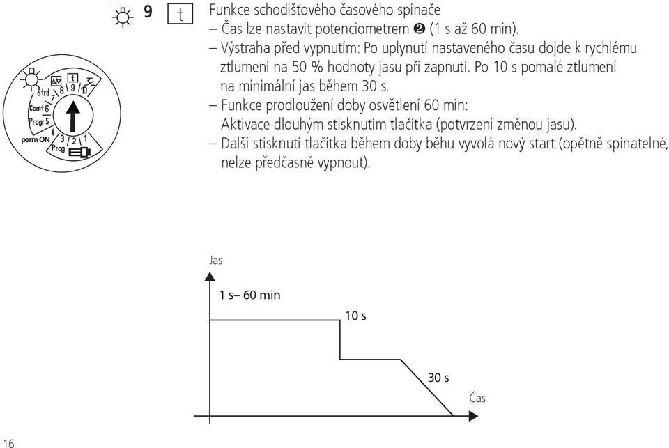 Po 10 s pomalé ztlumení na minimální jas během 30 s.