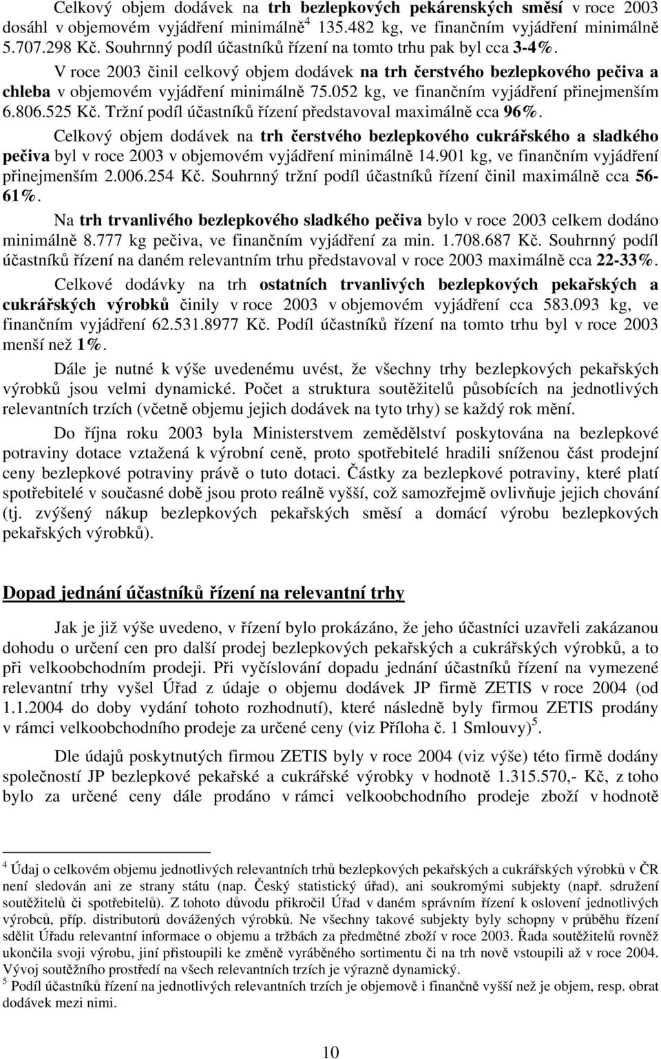 052 kg, ve finančním vyjádření přinejmenším 6.806.525 Kč. Tržní podíl účastníků řízení představoval maximálně cca 96%.