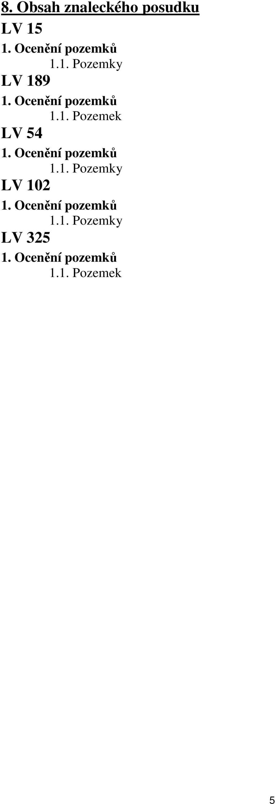 1. Pozemky LV 102 1.1. Pozemky LV 325 1.