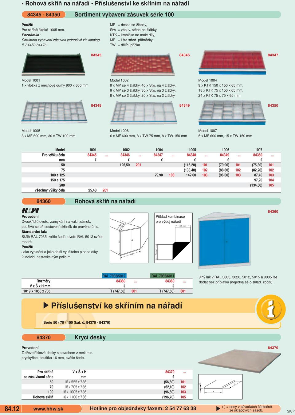 1002 8 x MP se 4 žlábky, 40 x Stw na 4 žlábky, 8 x MP se 3 žlábky, 30 x Stw na 3 žlábky, 8 x MP se 2 žlábky, 20 x Stw na 2 žlábky Model 1004 9 x KTK 150 x 150 x 65 mm, 18 x KTK 75 x 150 x 65 mm, 24 x