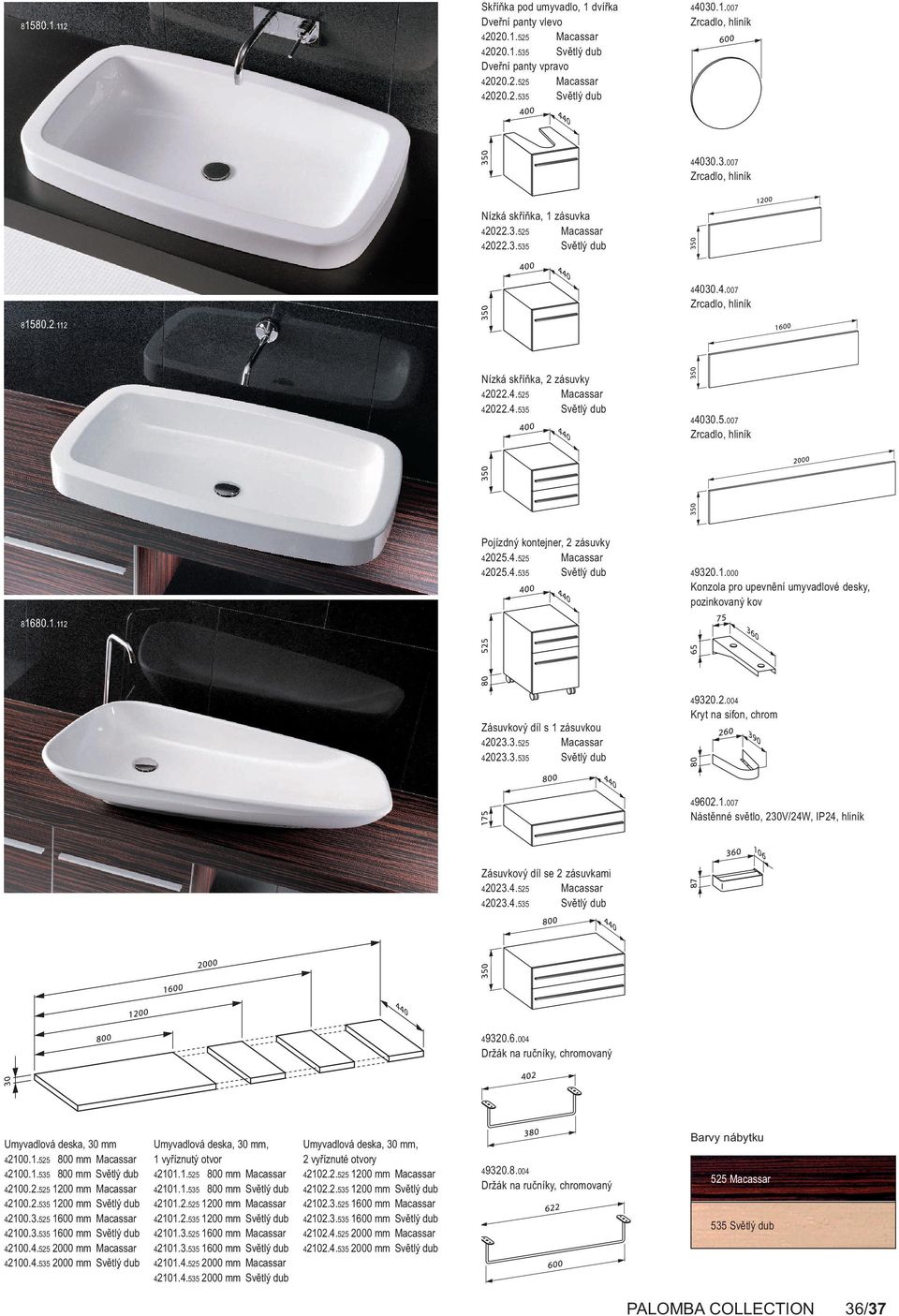 4.525 Macassar 42025.4.535 Světlý dub 49320.1.000 Konzola pro upevnění umyvadlové desky, pozinkovaný kov 81680.1.112 Zásuvkový díl s 1 zásuvkou 42023.3.525 Macassar 42023.3.535 Světlý dub 49320.2.004 Kryt na sifon, chrom 49602.