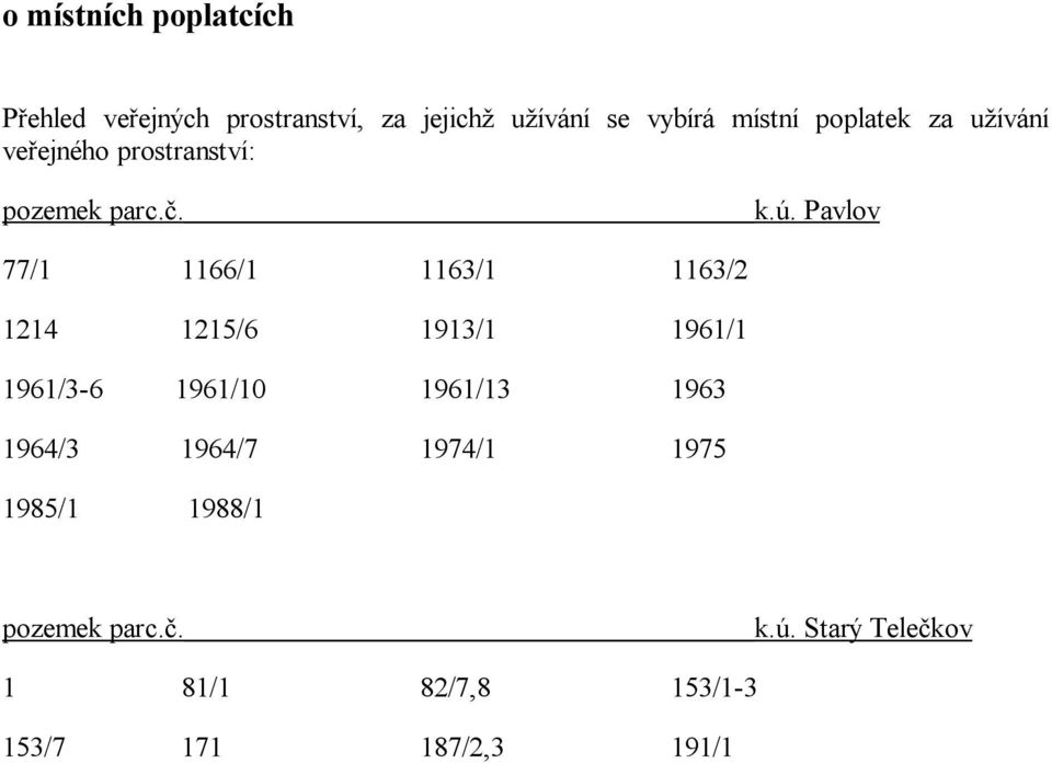 Pavlov 77/1 1166/1 1163/1 1163/2 1214 1215/6 1913/1 1961/1 1961/3-6 1961/10 1961/13 1963